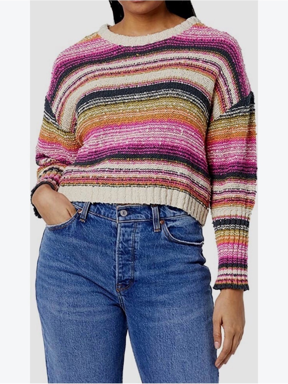Billabong Easy Going Multicolor Striped Cropped Crew Sweater